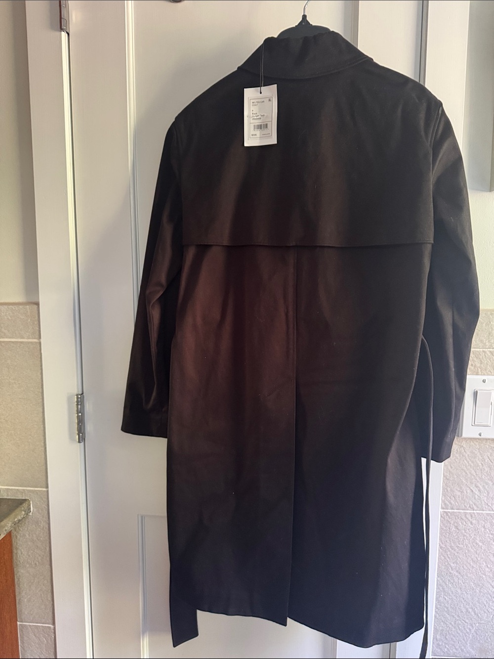 Theory Black Belted Trench Coat with Snap Closure - New with Tags - Picture 7 of 8